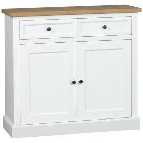 HOMCOM White Sideboard Buffet Cabinet with 2 Storage Drawers 2 Door Kitchen Cabinet for Living Room Entryway