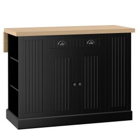 HOMCOM Kitchen Island Table Freestanding with Storage Drop Leaf Adjustable Shelves Drawer Black