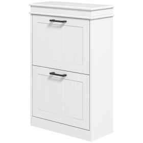 HOMCOM Modern Shoe Storage Cabinet, 2 Flip Drawers, Narrow Organizer for 10 Pairs, Entryway, Hallway, White