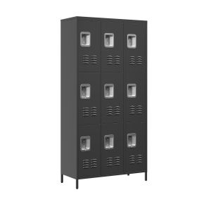 9 Door 72"H Metal Lockers With Lock for Employees,School,Office,Gym,Bedroom,Storage Locker Cabinet,Gray,Assembly Required,Black