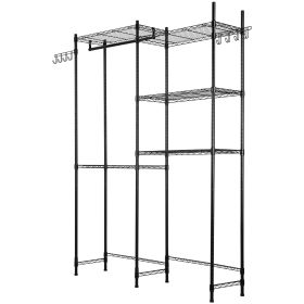 VEVOR Over The Washer and Dryer Storage Shelf, 5 Tier Laundry Room Drying Rack with Hanger Rod and Hooks, Adjustable Over Washer and Dryer Shelve (Color: Black, size: 5-Tier)