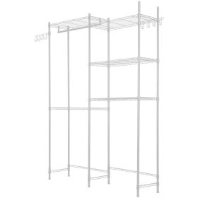 VEVOR Over The Washer and Dryer Storage Shelf, 5 Tier Laundry Room Drying Rack with Hanger Rod and Hooks, Adjustable Over Washer and Dryer Shelve (Color: White, size: 5-Tier)