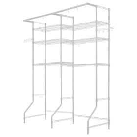 VEVOR Over The Washer and Dryer Storage Shelf, 6 Tier Laundry Room Drying Rack with Hanger Rod and Hooks, Adjustable Over Washer and Dryer Shelve (Color: White, size: 6-Tier)