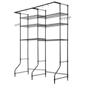 VEVOR Over The Washer and Dryer Storage Shelf, 6 Tier Laundry Room Drying Rack with Hanger Rod and Hooks, Adjustable Over Washer and Dryer Shelve (Color: Black, size: 6-Tier)