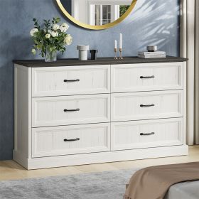 6 Drawer Dresser For Bedroom, Wood Storage Cabinet With Metal Handles, Farmhouse Closet Of Drawers for Living Room (Color: White)