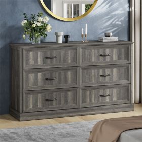 6 Drawer Dresser For Bedroom, Wood Storage Cabinet With Metal Handles, Farmhouse Closet Of Drawers for Living Room (Color: Grey)