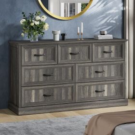 7 Drawer Dresser for Bedroom, Wood Storage Cabinet With Metal Handles, Farmhouse Closet Of Drawers for Living Room (Color: Grey)