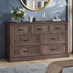 7 Drawer Dresser for Bedroom, Wood Storage Cabinet With Metal Handles, Farmhouse Closet Of Drawers for Living Room (Color: Brown)