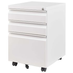 3 Drawer Mobile File Cabinet with Lock,Metal Filing Cabinets for Home Office Organizer Letters/Legal/A4,Fully Assembled,White (Color: White)