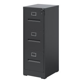 3 Drawer File Cabinet with Lock Metal Vertical File Cabinet Office Home, A4 Legal/Letter Size Narrow File Cabinet Locked,Assembly Required (Color: Black)